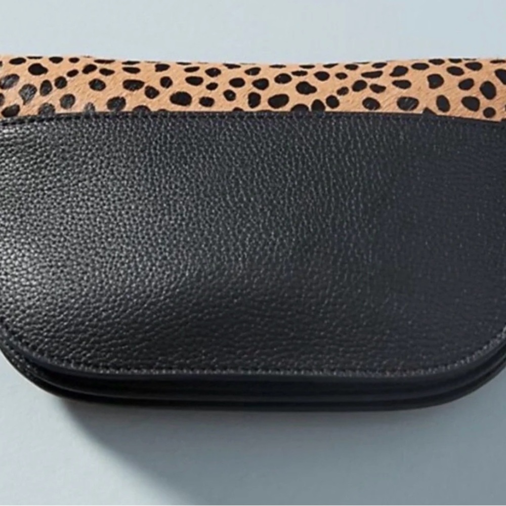 Anthropologie crossbody leather leopard print calf hair flap chain link strap - Picture 9 of 10